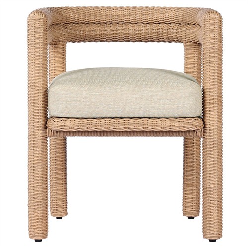 Claire Coastal Beach Cream Woven Wicker Outdoor Dining Arm Chair