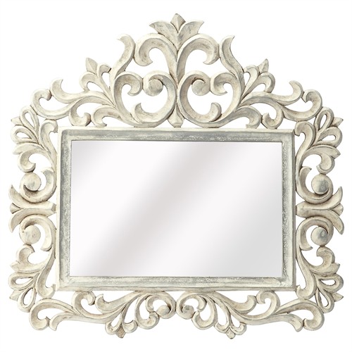 Leonor French Country Distressed White Wood Wall Mirror