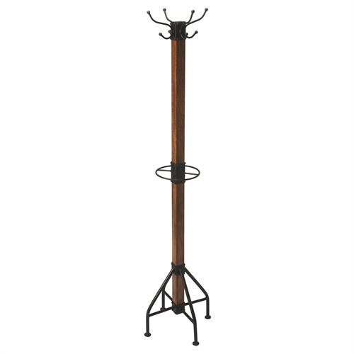 Marcia Traditional Dark Brown Mango Wood Black Iron Coat Rack
