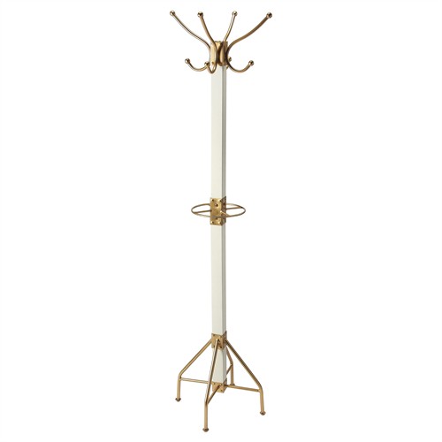 Marcia Traditional White Mango Wood Gold Iron Coat Rack