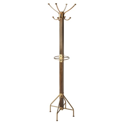Marcia Traditional Brown Mango Wood Gold Iron Coat Rack