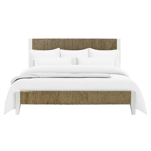 Riona Coastal Beach White Wood Natural Woven Rope Bed - Queen