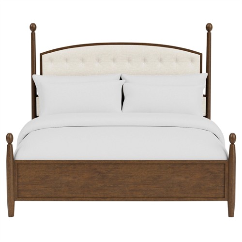 Hearth Updated Traditional Cream Performance Brown Wood Tufted Bed - Queen