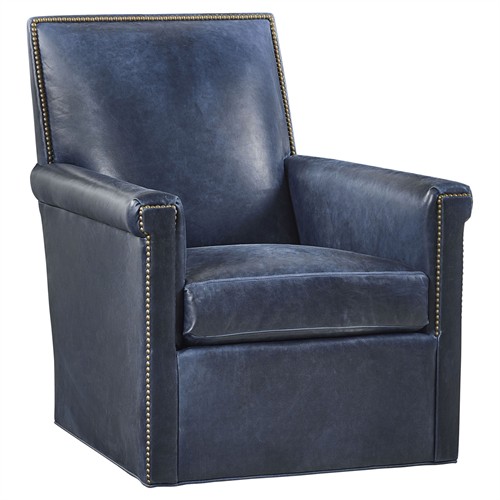 Rhett Updated Traditional Navy Blue Leather Swivel Chair
