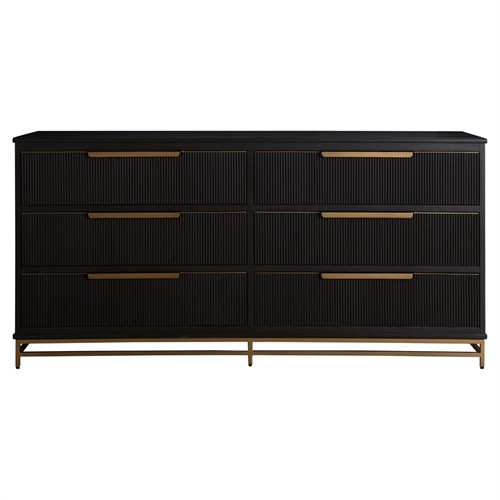Riggs Modern Classic Sesame Black Mahogany Wood Brass Metal Double Dresser