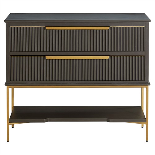 Riggs Modern Classic Sesame Black Mahogany Wood Brass Metal Wide Nightstand