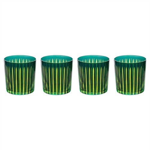 L&#39;Objet Prism Modern Classic Green Double Old Fashioned Glass - Set of 4