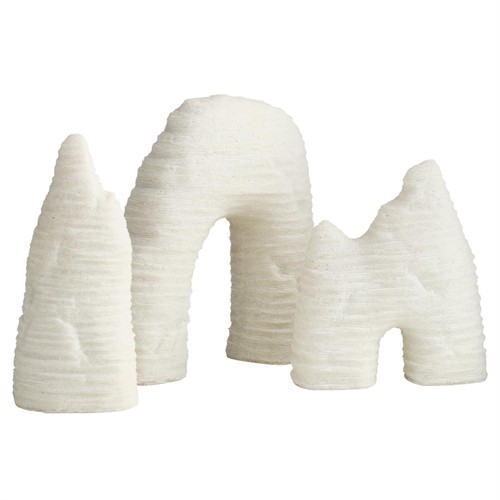 Isla Coastal Beach White Ricestone Textured Sculpture - Set of 3