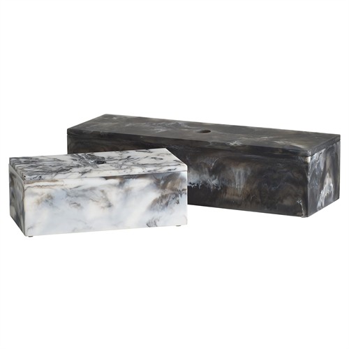 Kayce Modern Classic Black Swirled Resin Decorative Box - Set of 2