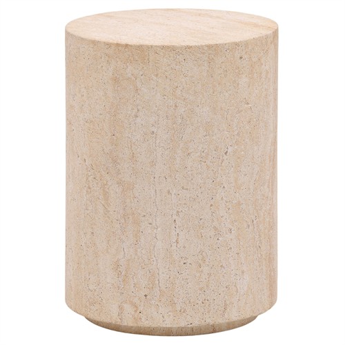 Arieth Modern Classic Beige Concrete Round Drum Outdoor End Table