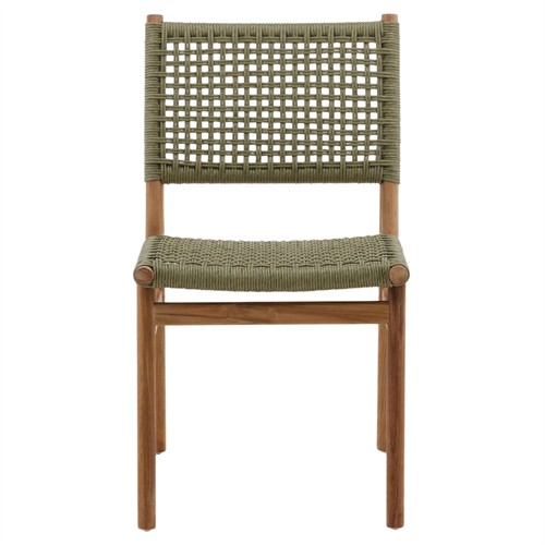 Francine Coastal Natural Teak Green Woven Outdoor Dining Chair - Set of 2