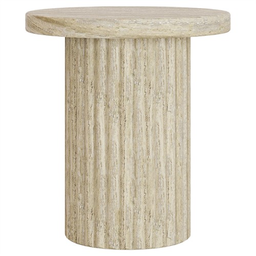 Kaelen Modern Classic Beige Concrete Pedestal Round Outdoor Side Table