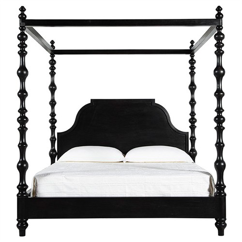 Gravier Updated Traditional Black Mahogany Wood Canopy Bed - King