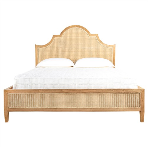 Allard Coastal Beach Brown Wood Natural Woven Rattan Bed - King