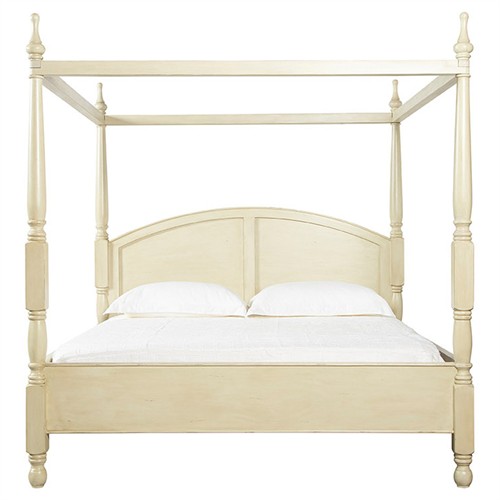 Colline French Country Cream Mahogany Wood Canopy Bed - King