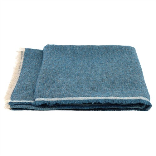 Amia Updated Traditional Blue Linen Woven Throw Blanket