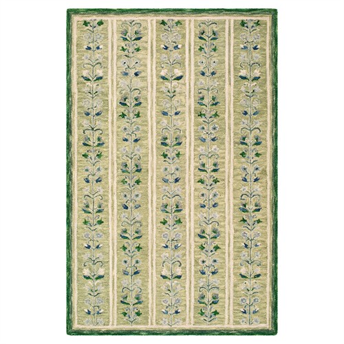 Rafaela Updated Traditional Green Wool Floral Patterned Rug - 5&#39;x7&#39;6&quot;