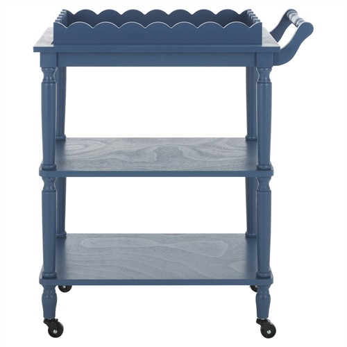 Melanie Updated Traditional Blue Pine Wood Scalloped Bar Cart