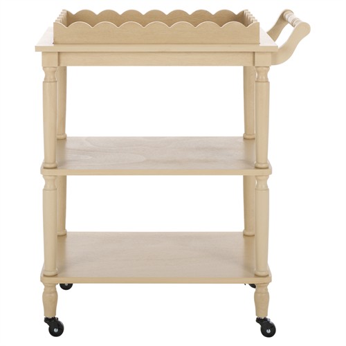 Melanie Updated Traditional Natural Pine Wood Scalloped Bar Cart