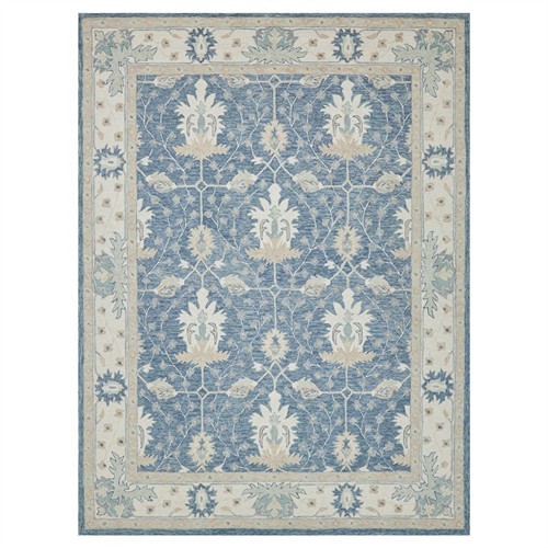 Camden Updated Traditional Blue Wool Oushak Patterned Rug - 5&#39;x8&#39;