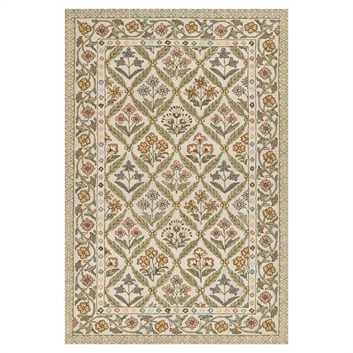 Olivia French Country Green Wool Floral Patterned Rug - 5&#39;x7&#39;6&quot;
