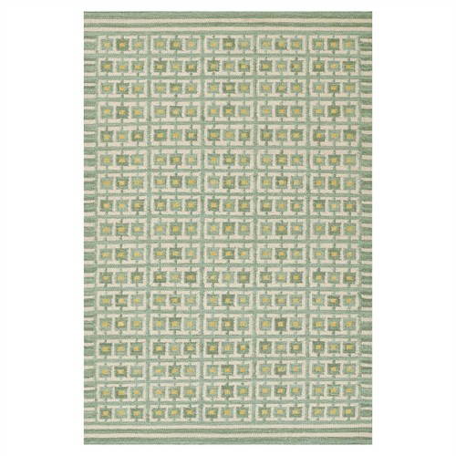 Carys Updated Traditional Green Wool Grid Patterned Rug - 5&#39;x8&#39;