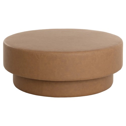 Jamie Modern Classic Brown Faux Leather Round Ottoman
