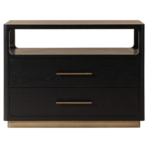 Minnie Modern Classic Black Oak Wide Nightstand