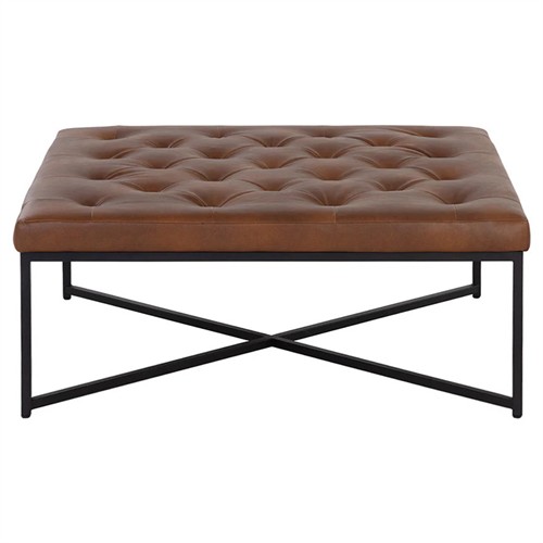 Jonty Modern Classic Brown Faux Leather Tufted Ottoman