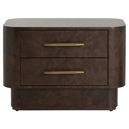 Kenzo Modern Classic Brown Burl Wide Nightstand