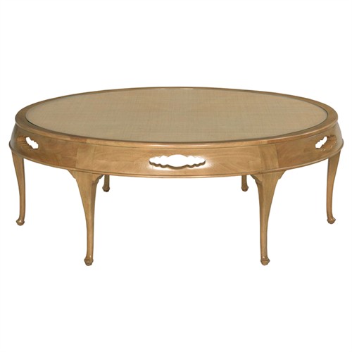 Cumulus French Country Woven Cane Brown Wood Round Coffee Table