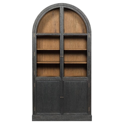 Curiosity Rustic Lodge Black Oak Arched Display Cabinet