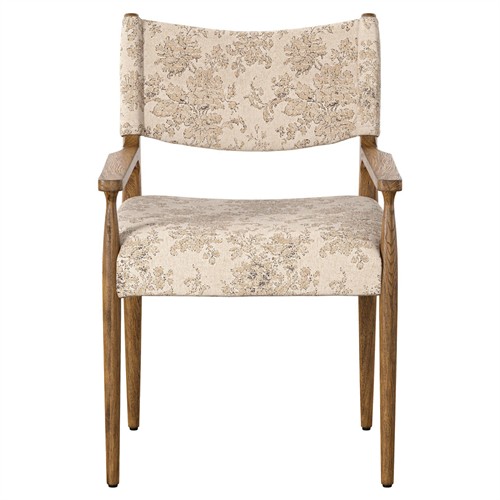 Odelia Modern Classic Beige Printed Oak Wood Dining Arm Chair