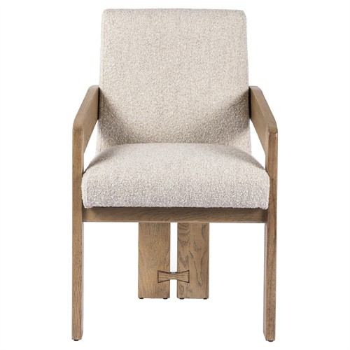 Callista Modern Classic Off White Performance Oak Dining Arm Chair