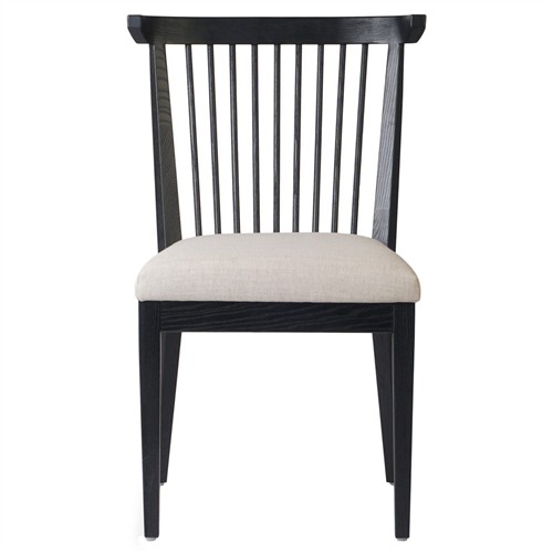 Tobin Updated Traditional Off White Upholstered Black Wood Dining Chair