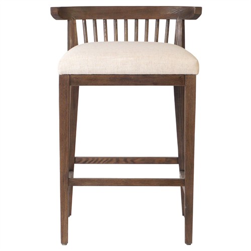 Tobin Updated Traditional Off White Upholstered Brown Wood Counter Stool