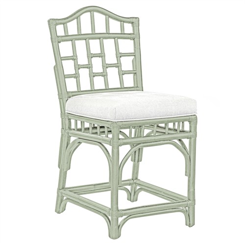 Judy Coastal Beach White Performance Green Rattan Counter Stool