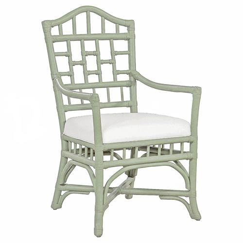 Judy Coastal Beach White Performance Green Rattan Dining Arm Chair