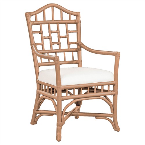 Judy Coastal Beach White Performance Brown Rattan Dining Arm Chair