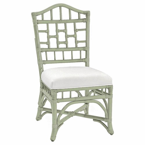 Judy Coastal Beach White Performance Green Rattan Dining Chair