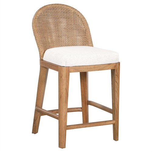 Riona Coastal Beach White Performance Brown Woven Rattan Counter Stool