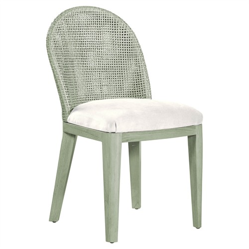 Riona Coastal Beach White Performance Green Woven Rattan Dining Chair