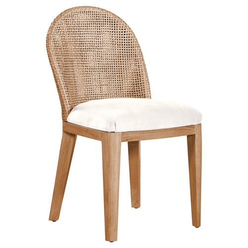 Riona Coastal Beach White Performance Brown Woven Rattan Dining Chair