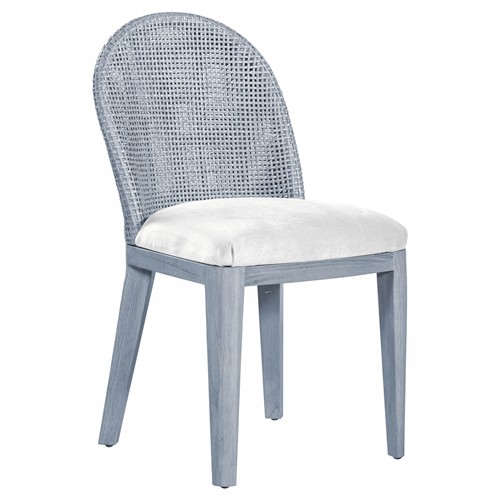 Riona Coastal Beach White Performance Blue Woven Rattan Dining Chair
