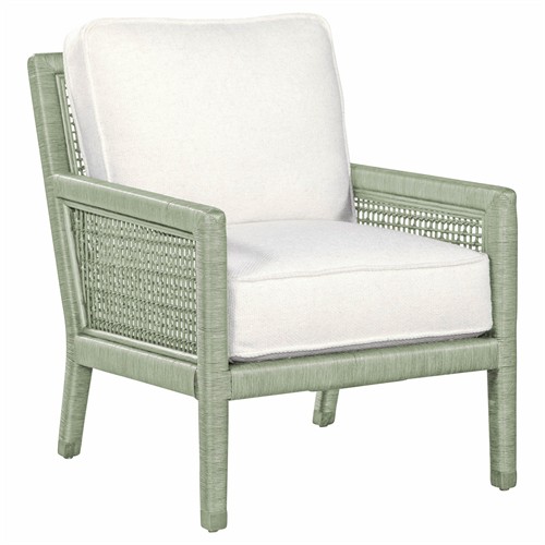 Mako Coastal Beach White Performance Green Woven Rattan Arm Chair