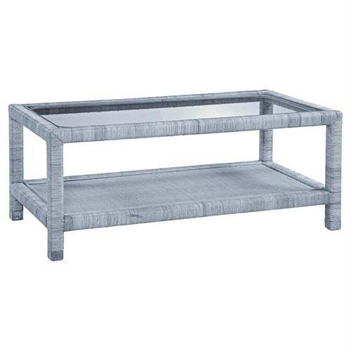 Mako Coastal Beach Blue Woven Rattan Rectangular Coffee Table
