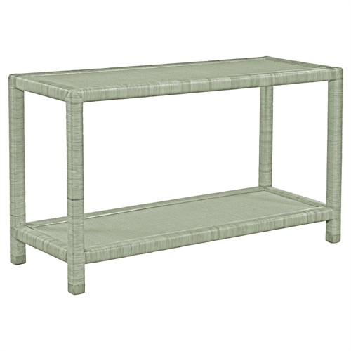 Mako Coastal Beach Green Woven Rattan Rectangular Console Table