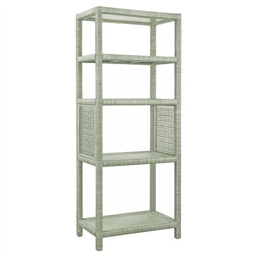 Mako Coastal Beach Green Woven Rattan Etagere