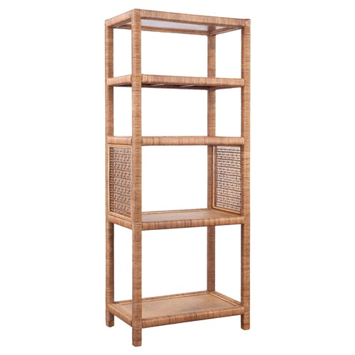 Mako Coastal Beach Brown Woven Rattan Etagere