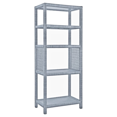 Mako Coastal Beach Blue Woven Rattan Etagere